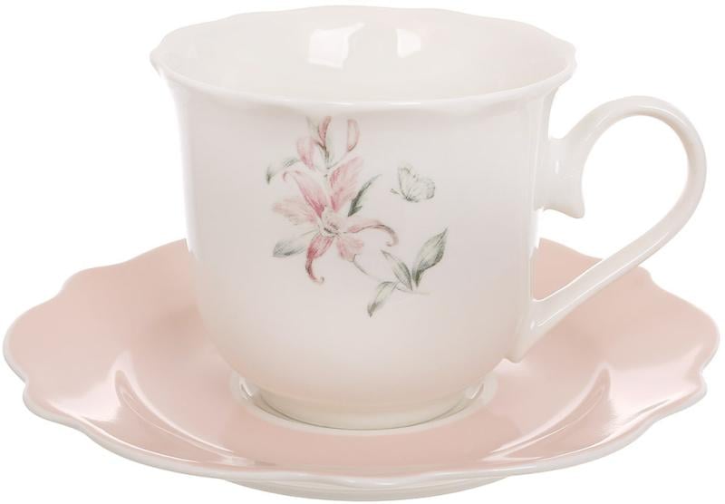 Набор чайных фарфоровых чашек Pink Orchid 250 мл с блюдцами 4 шт.