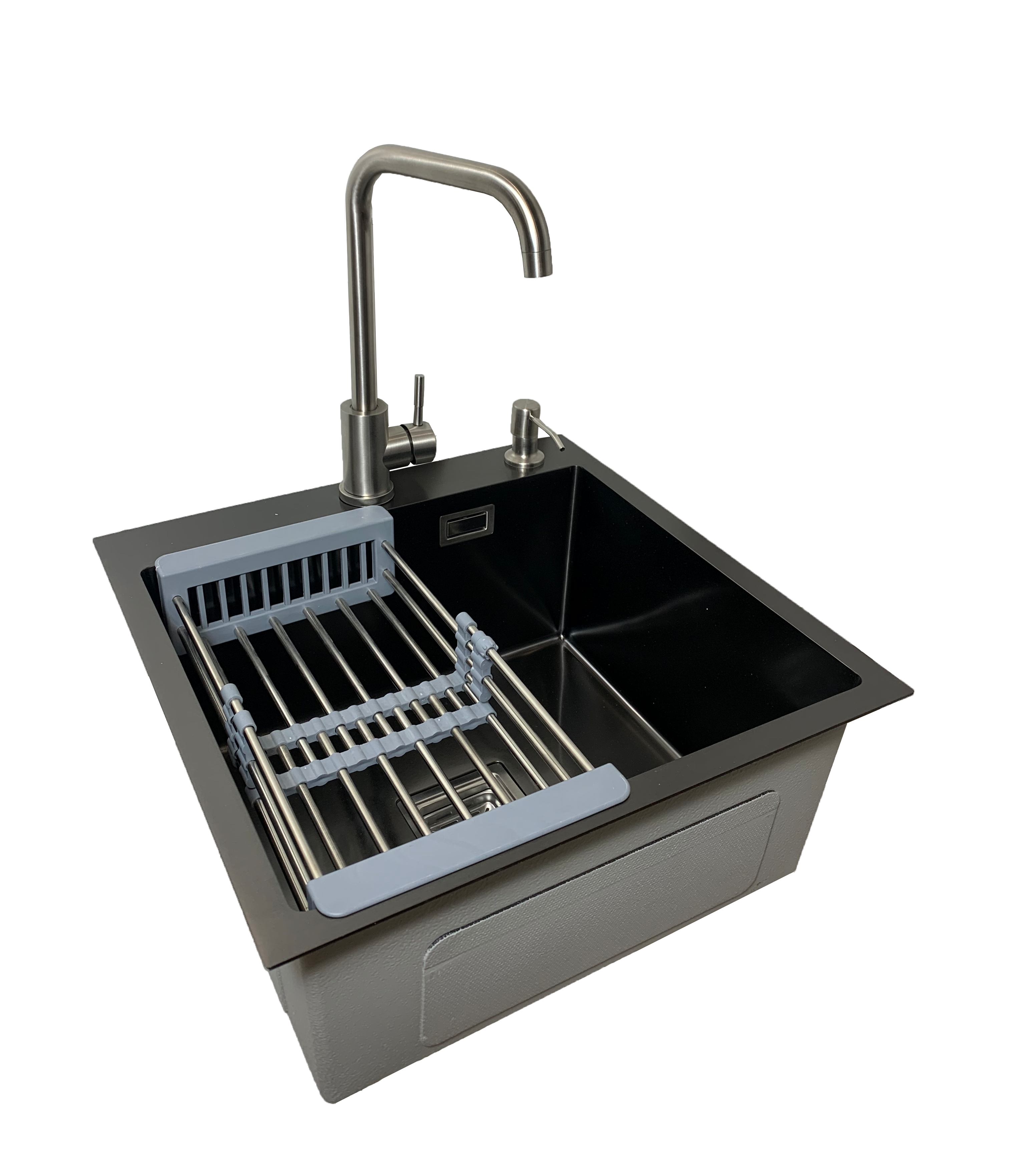 Мойка кухонная Platinum Handmade 50x50 в черном PVD + смеситель/корзинка/дозатор/сифон
