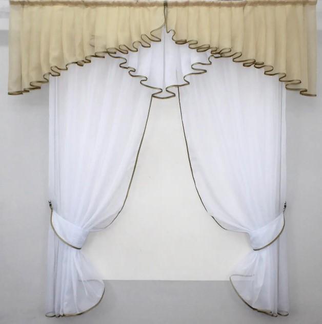 Шторки на кухню Аннет 150х170 см Темно-бежевый/Белый (087к)