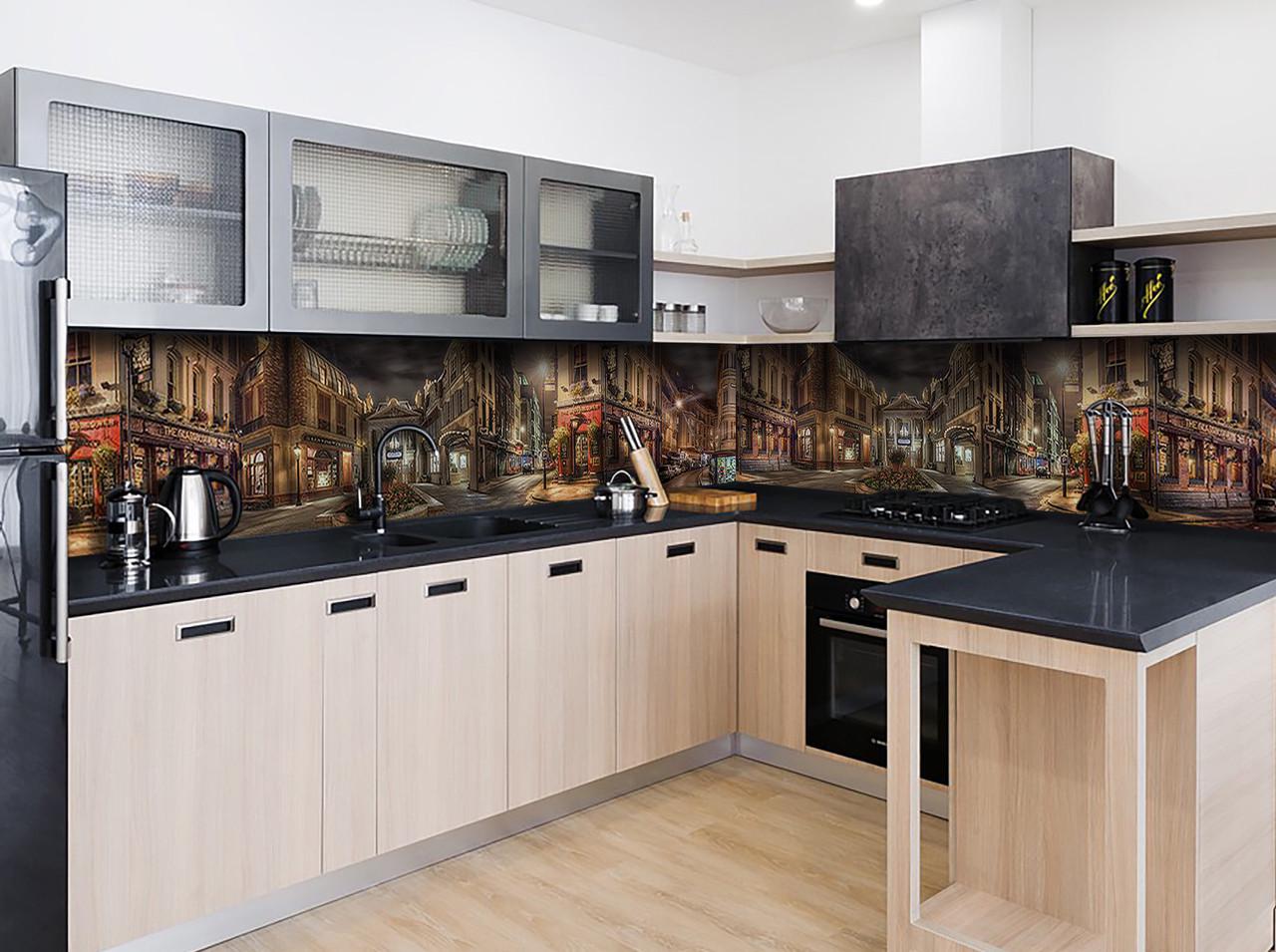 Кухонный фартук Город мультфильм нарисованный из самоклеющейся виниловой пленки 60х250 см Коричневый