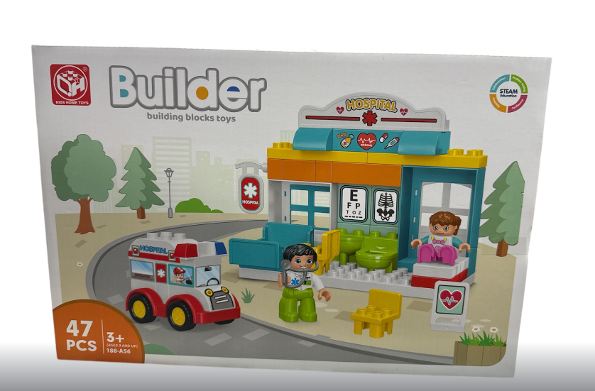 Конструктор 188 A 56 Шпиталь наліпки фігурки хлопчика та дівчинки в коробці 47 деталей