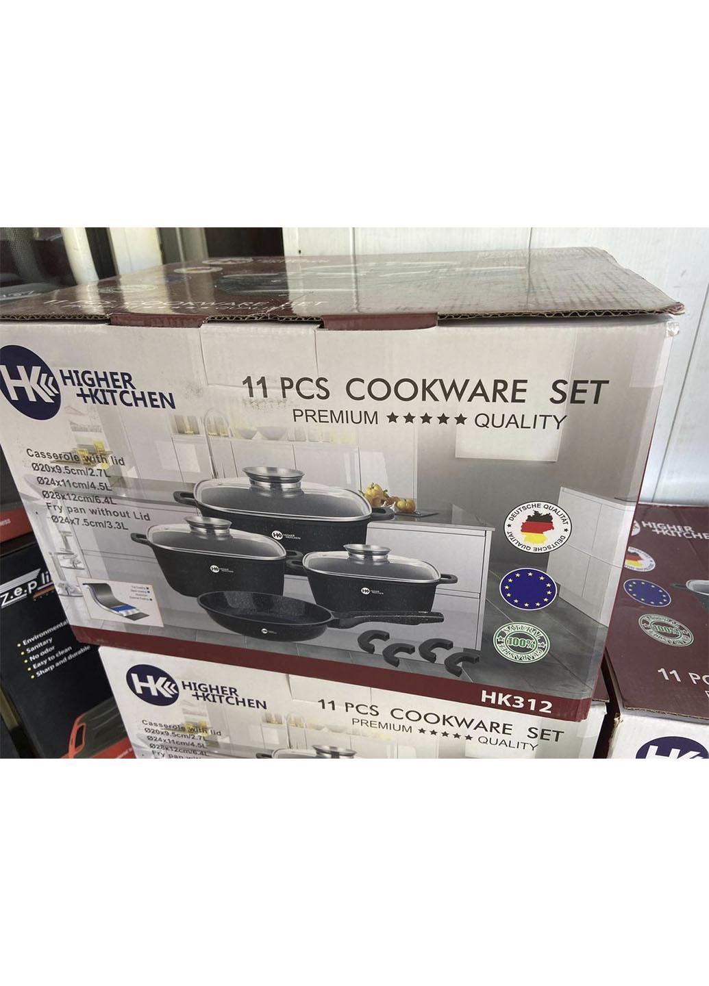 Набір каструль та сковорода Higher Kitchen HK-312 11 пр. із гранітним антипригарним покриттям Чорний (A3524) - фото 2 Набір каструль та сковорода Higher Kitchen HK-312 11 пр. із гранітним антипригарним покриттям Чорний (A3524) - фото 2