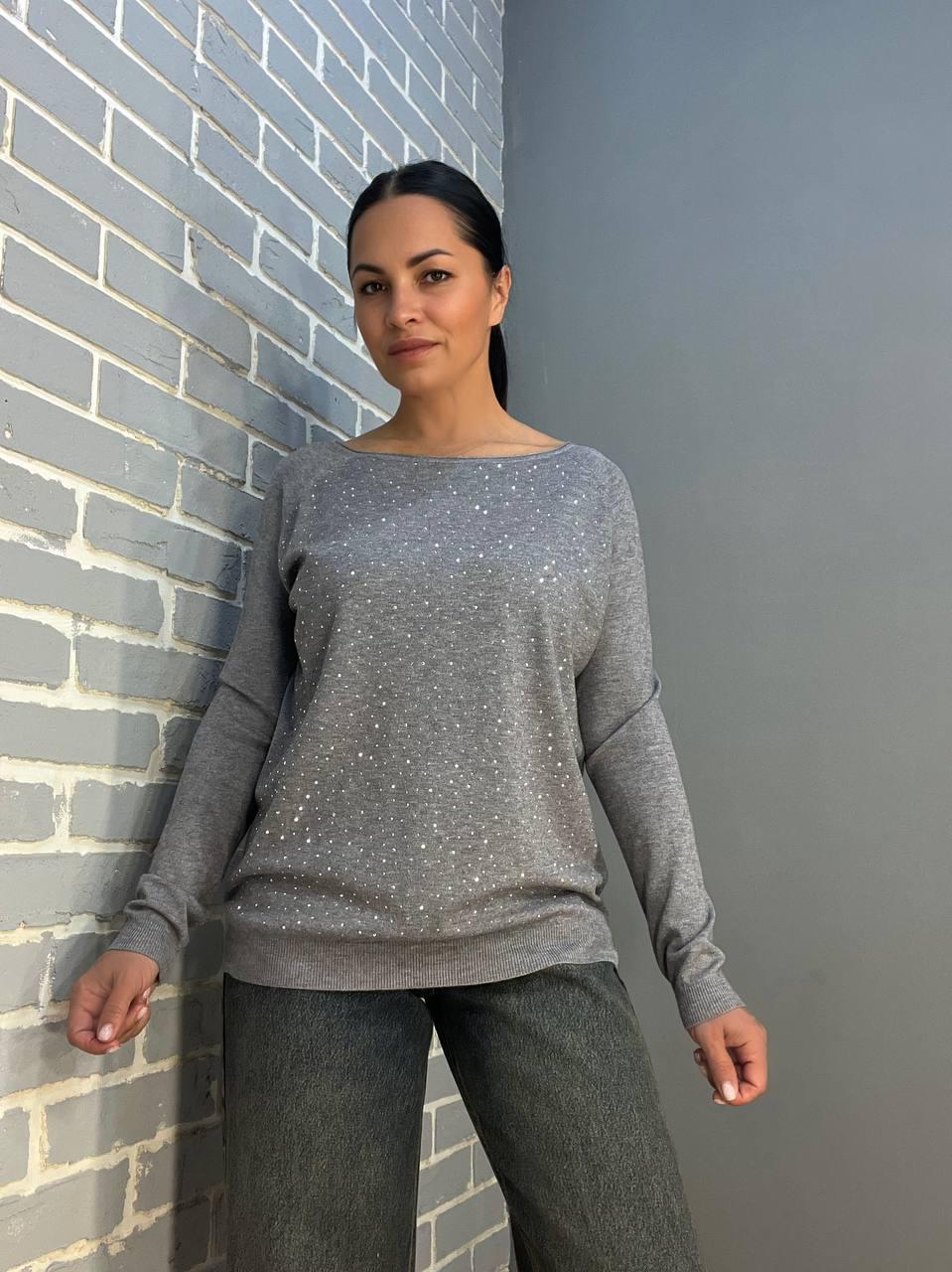 Джемпер женский ACCORDDREAM 9067 тонкий свитер россыпь камней OS Серый (958) - фото 5