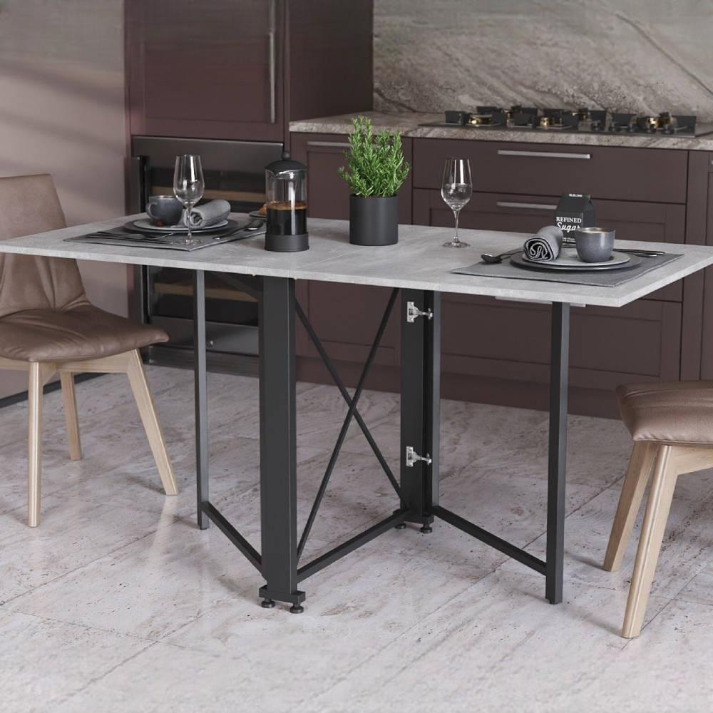 Стол-книга трансформер Ferrum-decor Орион 2 металл/ДСП 16 мм 750x1520x730 мм Черный/Бетон (FRD-104589)