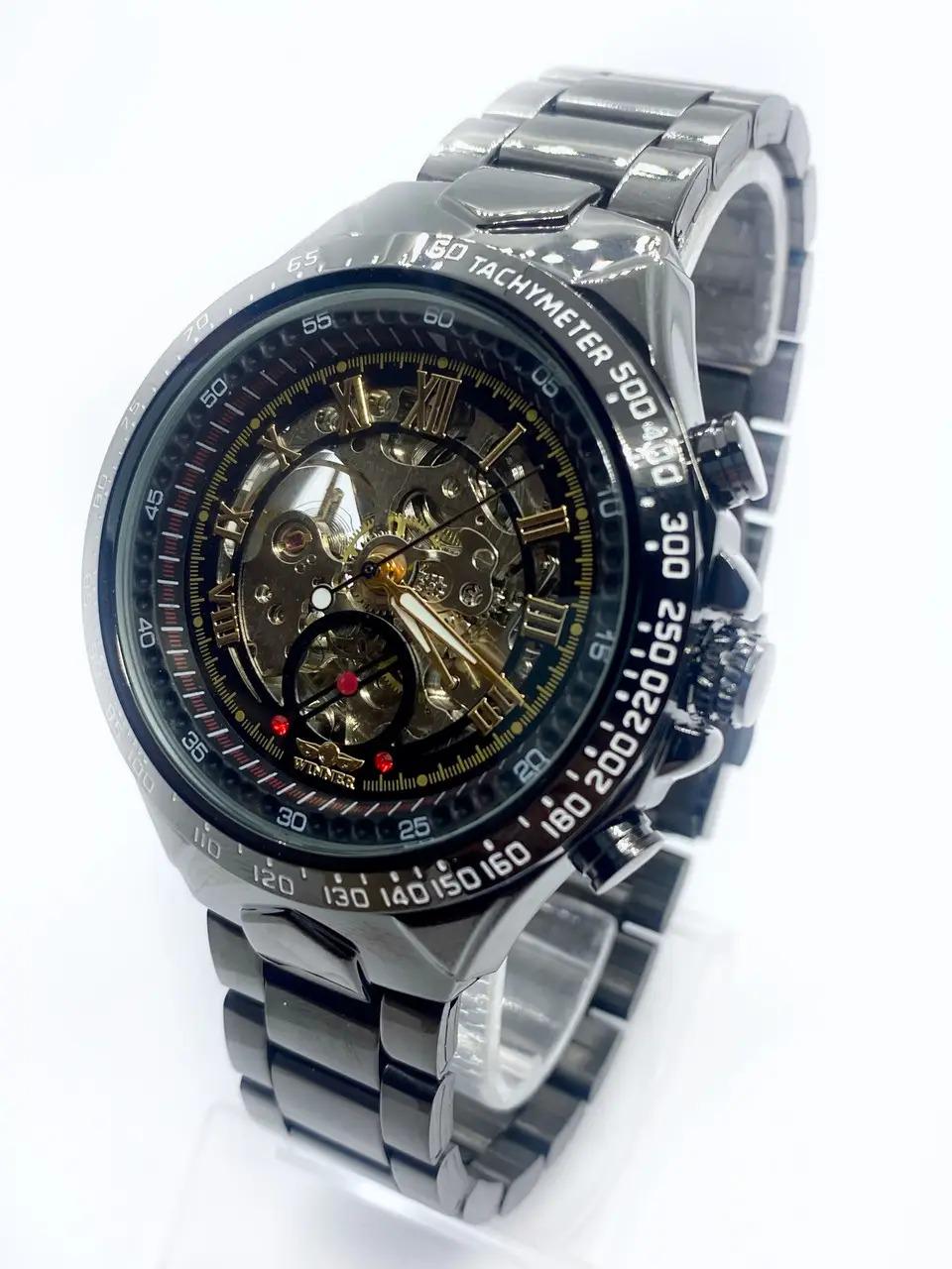 Годинник чоловічий механічний наручний Winner Skeleton з автопідзаводом Чорний з золотом (IBW903BY) - фото 2