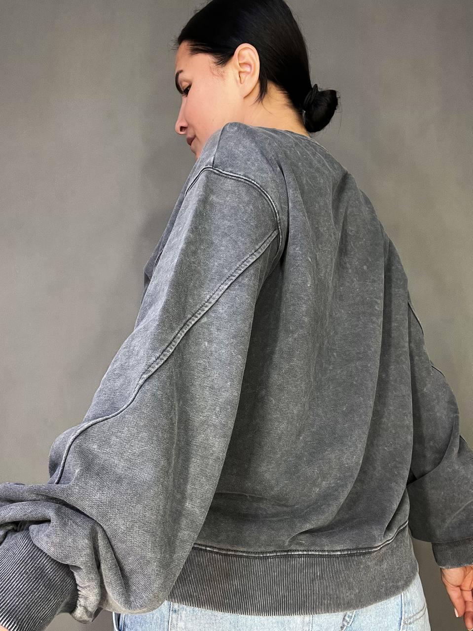 Світшот жіночий A-N 25027 вільний крій варений тай-дай середня довжина OS Сірий (3377) - фото 6 Світшот жіночий A-N 25027 вільний крій варений тай-дай середня довжина OS Сірий (3377) - фото 6