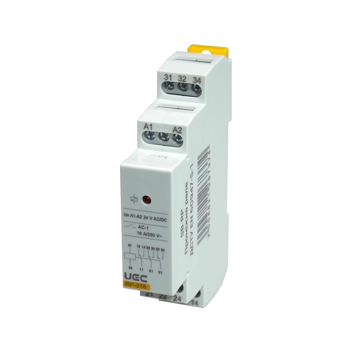 Реле проміжне UEC RP-316 16А 3 контакти AC/DC 24V (SB-RP-316-ACDC24V)