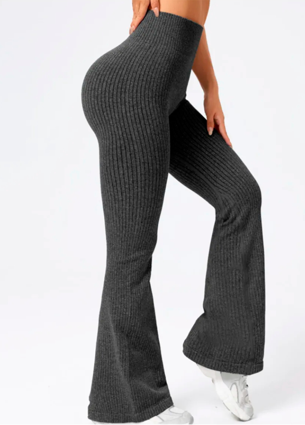 Лосины базовые клеш в рубчик повседневные с высокой талией меланж S Черный (70235/S)