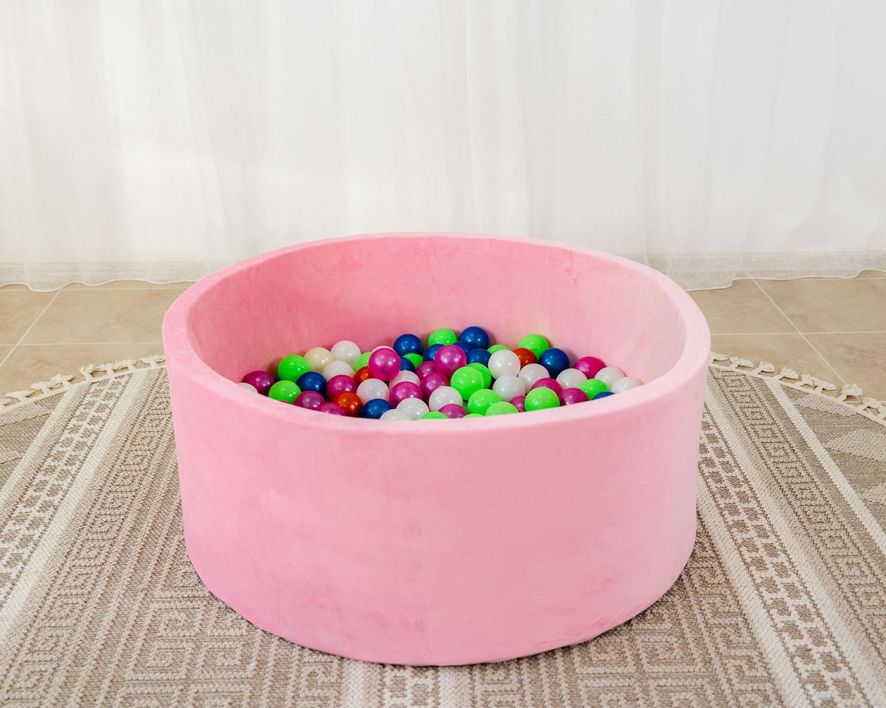 Бассейн сухой для детей 100х40 см из велюра с цветными шариками 192 шт. и чехлом для хранения Розовый