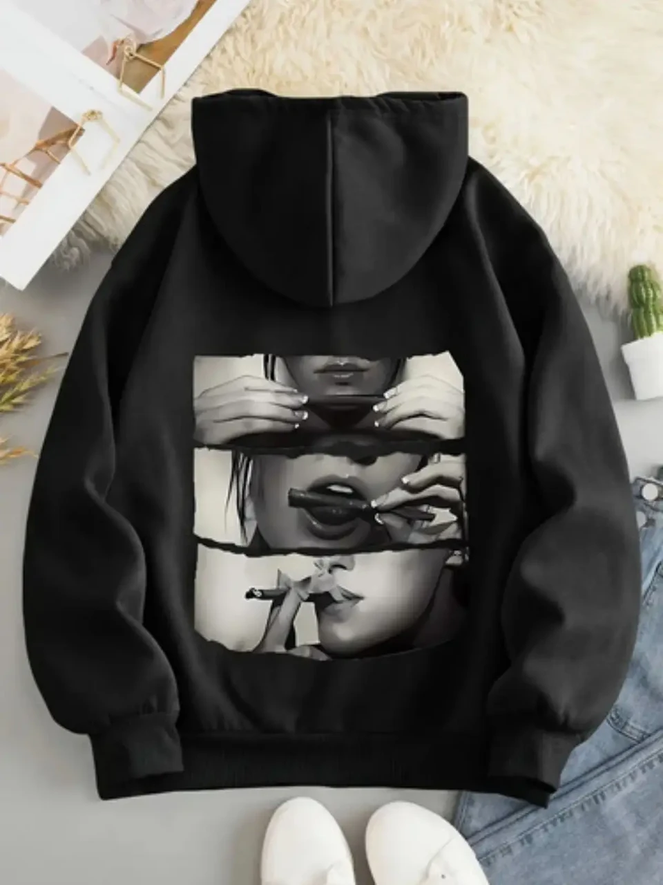 Худи женское с принтом Pin-000-2761 S Черный (2700265402)