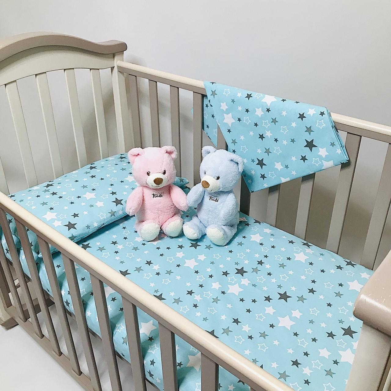 Комплект постельного белья детский Penetka Звездочки бязь 140x110/60x40 см Бирюзовый (6501.140.110.108) - фото 2