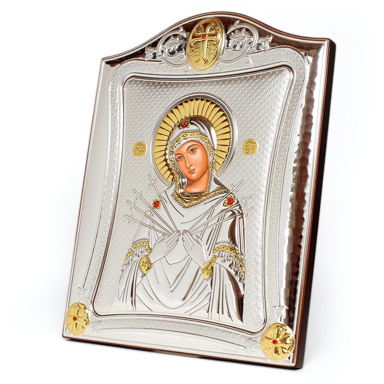 Ікона Семистрільна Божа Матір у срібній рамці позолочена 20х25 см - фото 6 Ікона Семистрільна Божа Матір у срібній рамці позолочена 20х25 см - фото 6