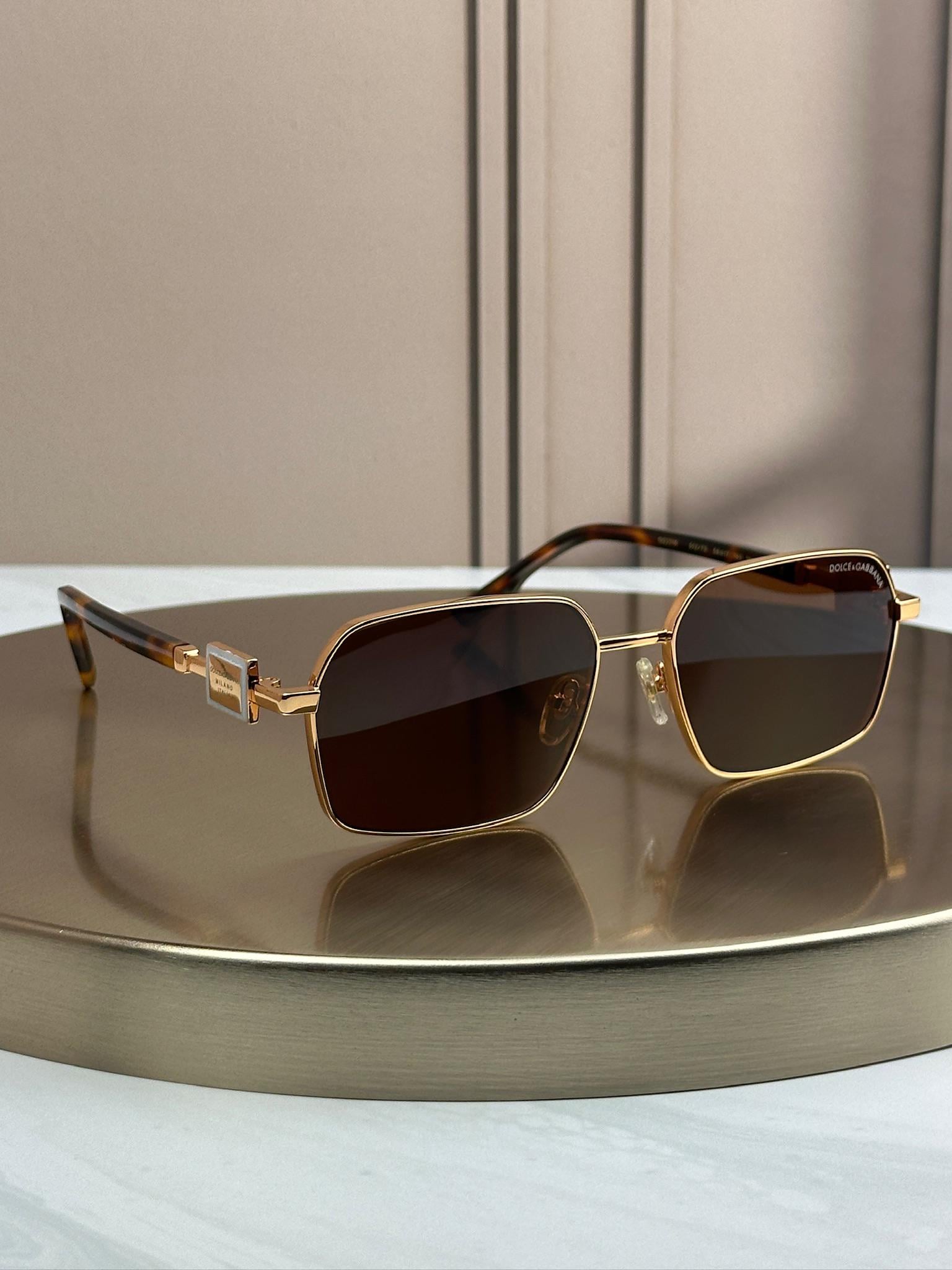 Солнцезащитные очки Dolce & Gabbana DG2316 металлические прямоугольные с черепаховыми скобками темная линза мужские Золотой