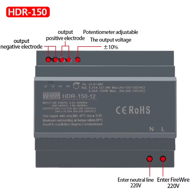 Трансформатор ультратонкий импульсный HDR 150 Вт 12 В - фото 2