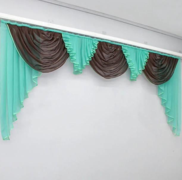 Ламбрекен в гостиную/спальню на карниз шифон 3 м Венге/Голубой (071л)