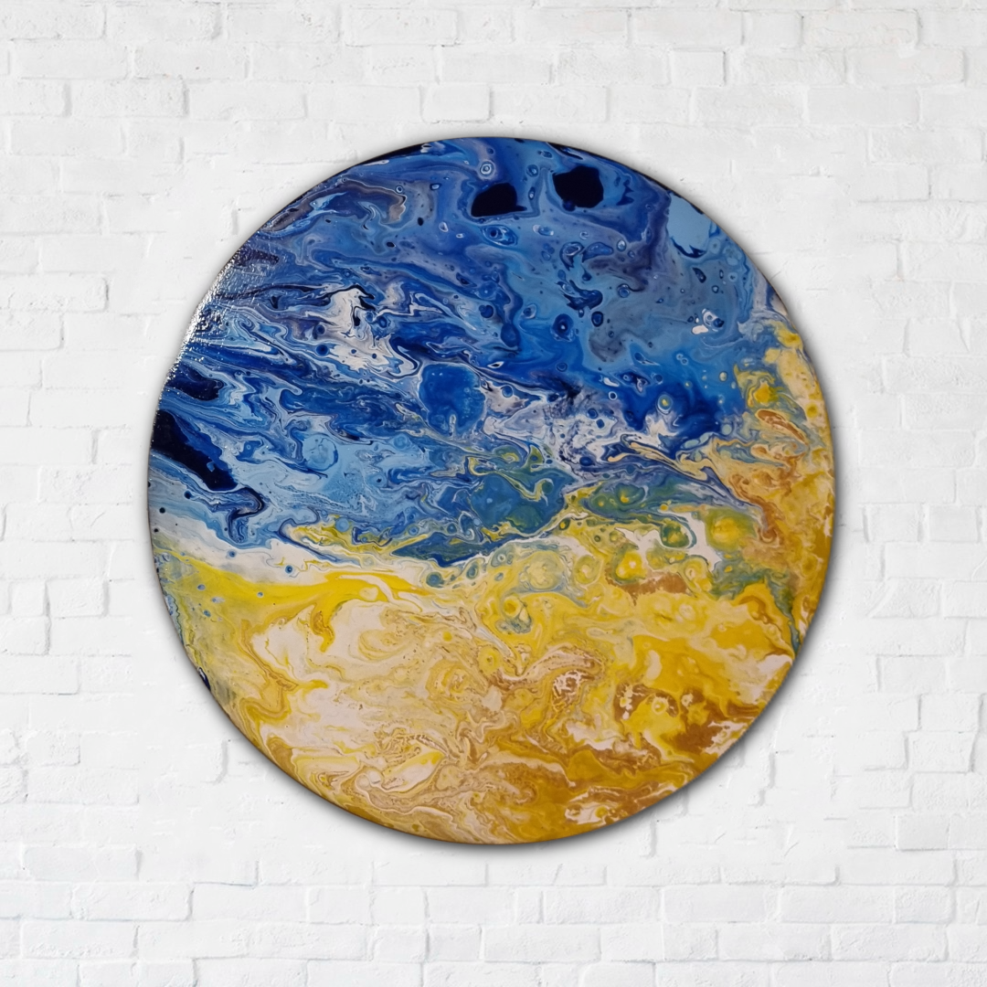 Картина жидким акрилом Абстракция 48х48 см Желто-голубой