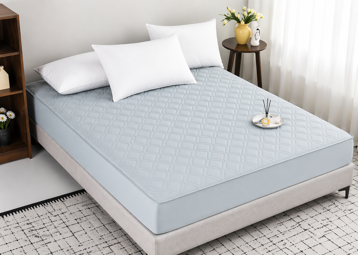 Наматрасник-чехол из коттона стеганный 180х200х28 см Голубой (2914378171)