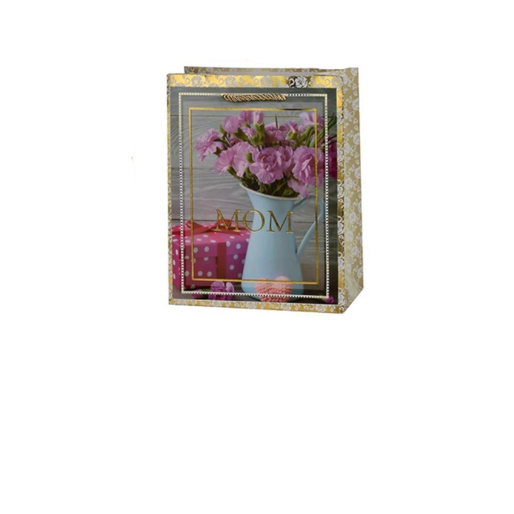 Подарунковий пакет Stenson Mom Квіти 30х41, 5х12 см Золотий (R33180-L)