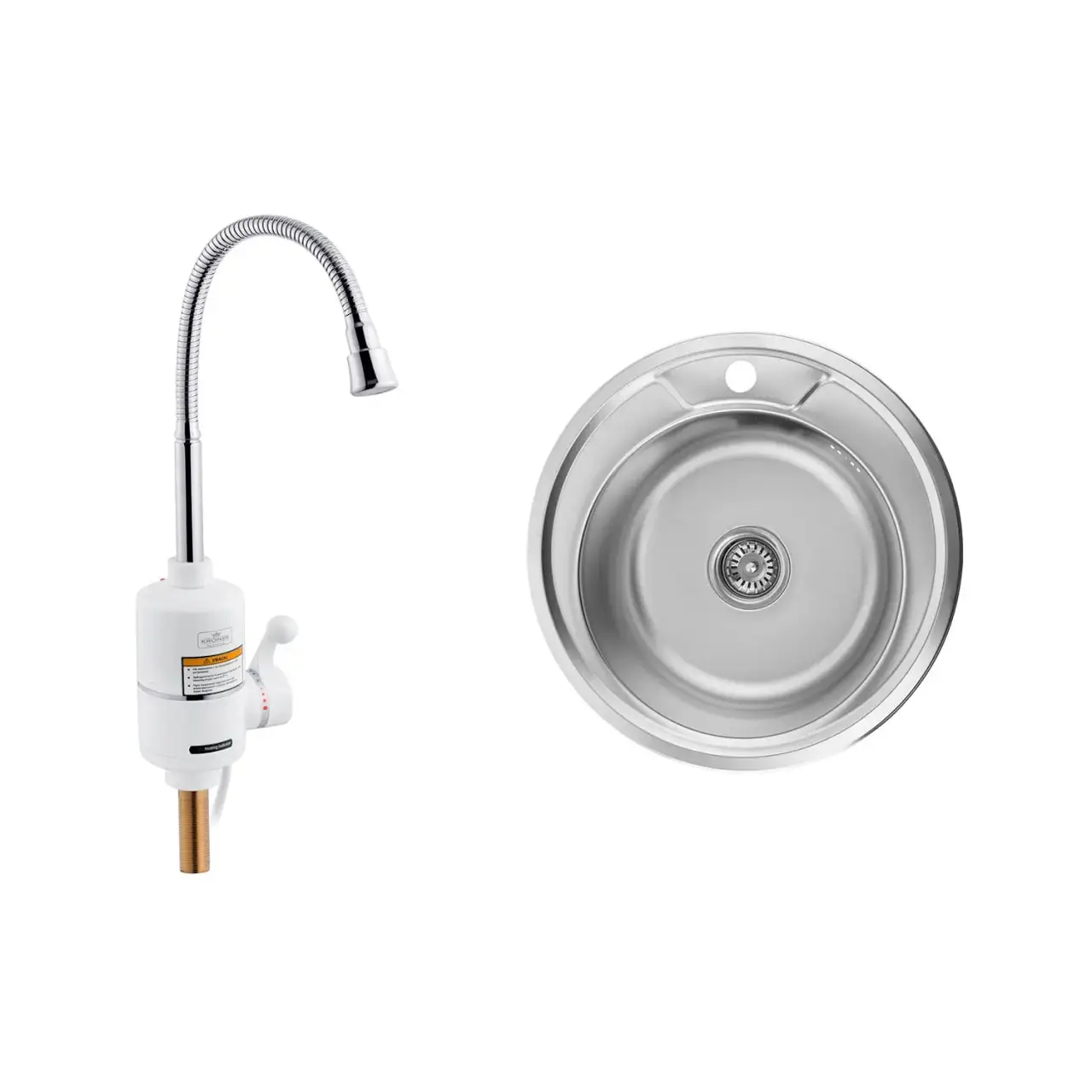 Комплект кухонная мойка Kroner и проточный водонагреватель Kroner Volt CW190RFA с дисплеем (14517128)