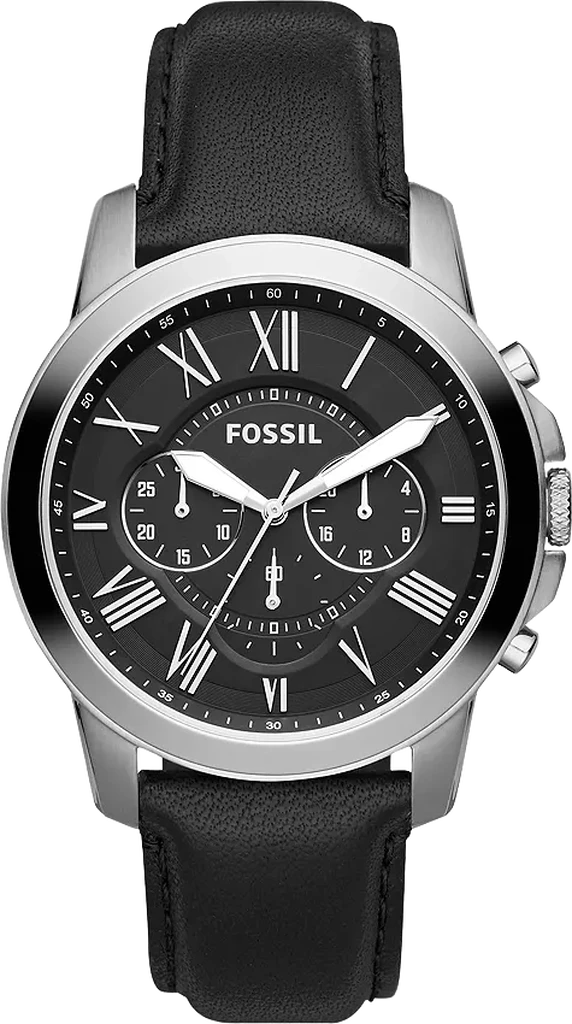 Годинник чоловічий Fossil Grant FS4812 з хронографом шкіряний ремінець Сріблястий/Чорний (FS481214)
