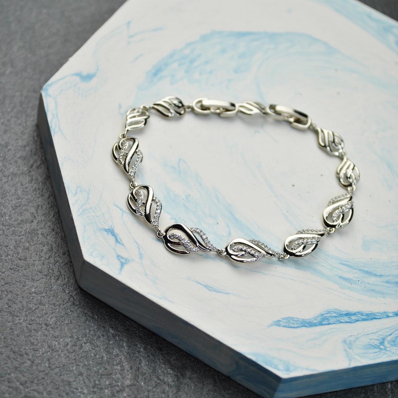 Браслет с фианитами медицинская сталь родий (x072)