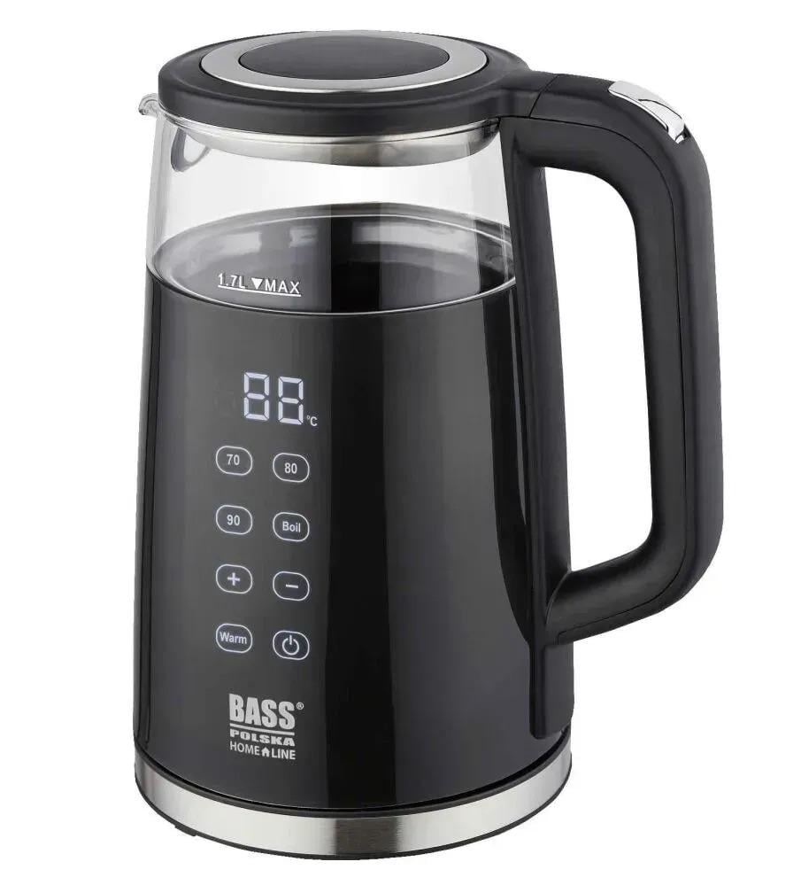Електрочайник скляний із сенсорним керуванням Bass Polska 2200 Вт з регулюванням температури 1,7 л (BH 10354)