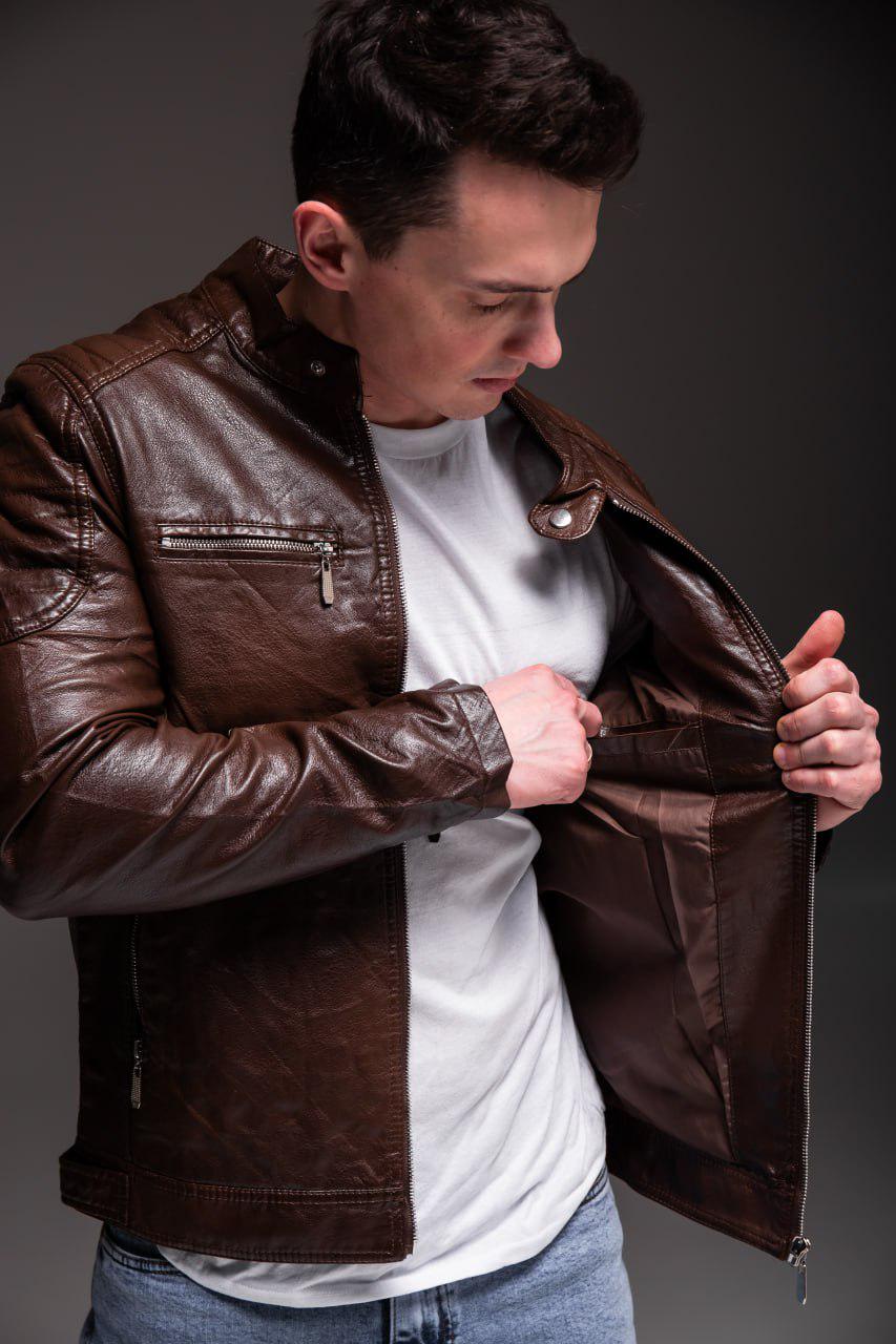 Куртка чоловіча з еко-шкіри M Коричневий (2341/1/3) - фото 3 Куртка чоловіча з еко-шкіри M Коричневий (2341/1/3) - фото 3