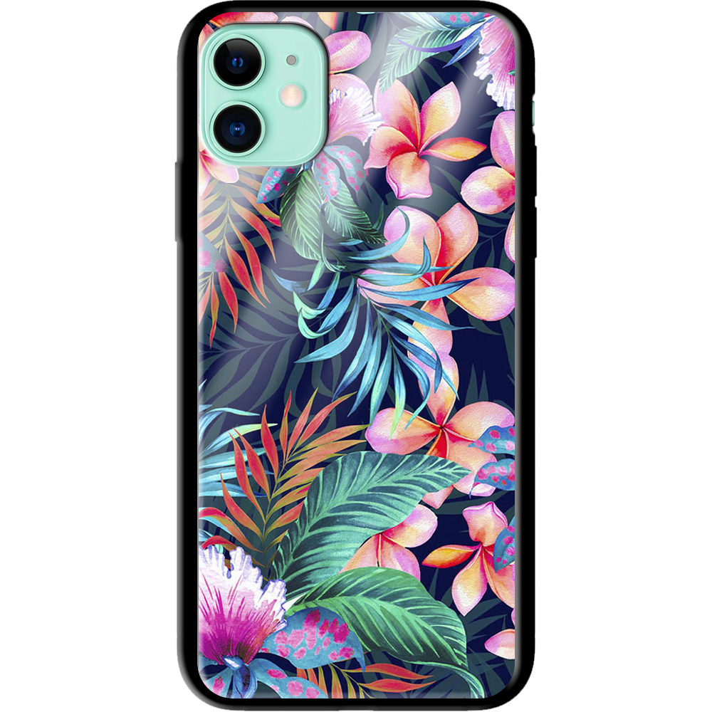 Чохол Boxface iPhone 12 flowers in the tropics Чорний силікон зі склом (41161-up1971-41127)