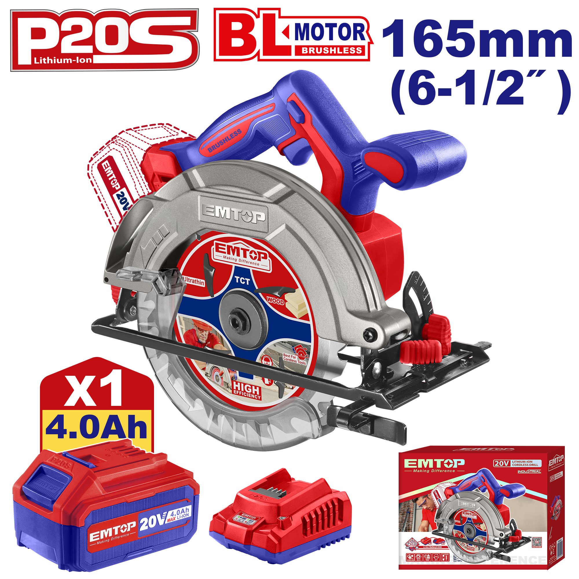 Пила дискова акумуляторна EMTOP ELCS16521 - фото 2 Пила дискова акумуляторна EMTOP ELCS16521 - фото 2