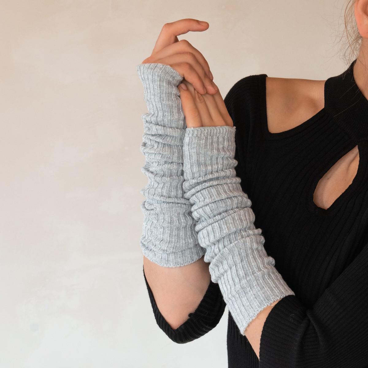 Митенки из кашемира в рубчик XXS-XXXXL Светло-серый (61290) - фото 2