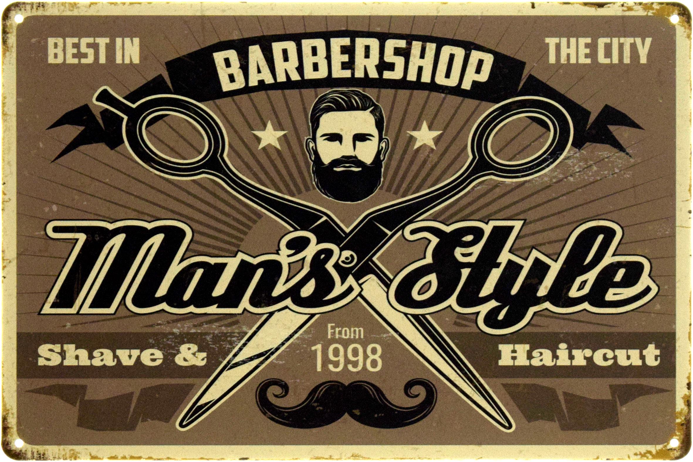 Табличка металлическая "Barber Shop Man's Style" 20x30 см (ms-104554)