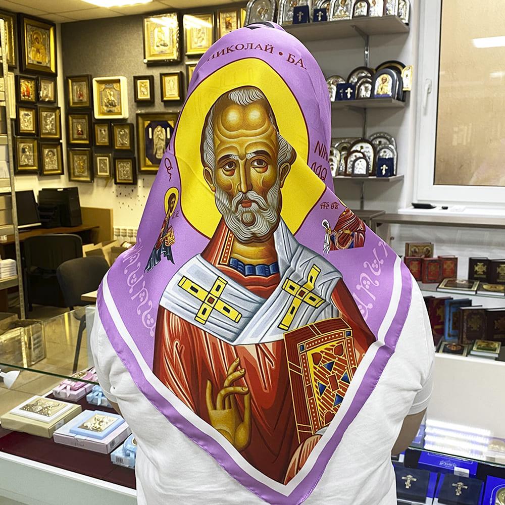 Платок церковный освящен на мощах Святого Николая Фиолетовый (2176-Ф)