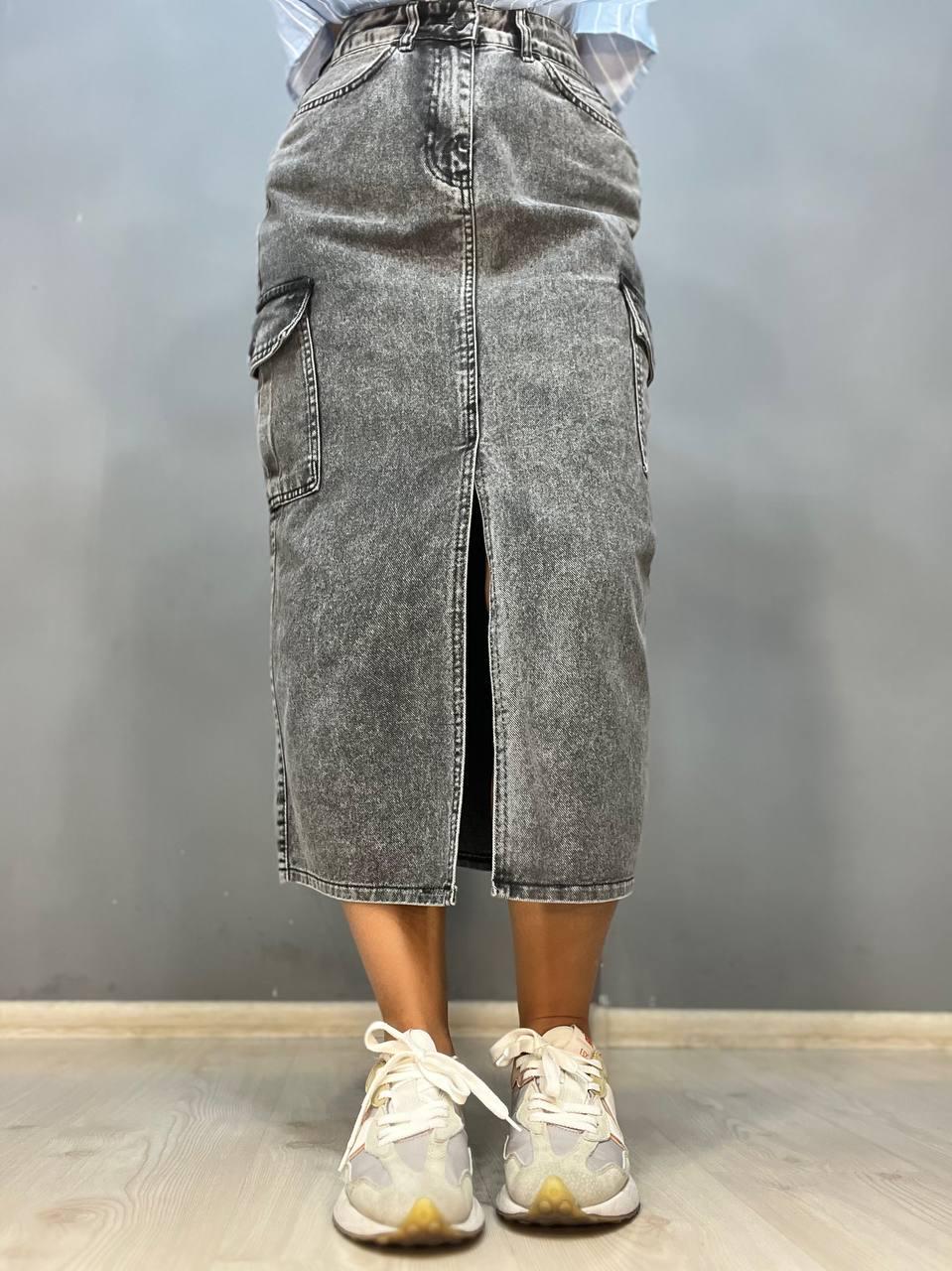 Юбка женская Zeo Basic 3580 джинсовая карманы по бокам разрез впереди длинная р. 36 Серый (1160) Юбка женская Zeo Basic 3580 джинсовая карманы по бокам разрез впереди длинная р. 36 Серый (1160)