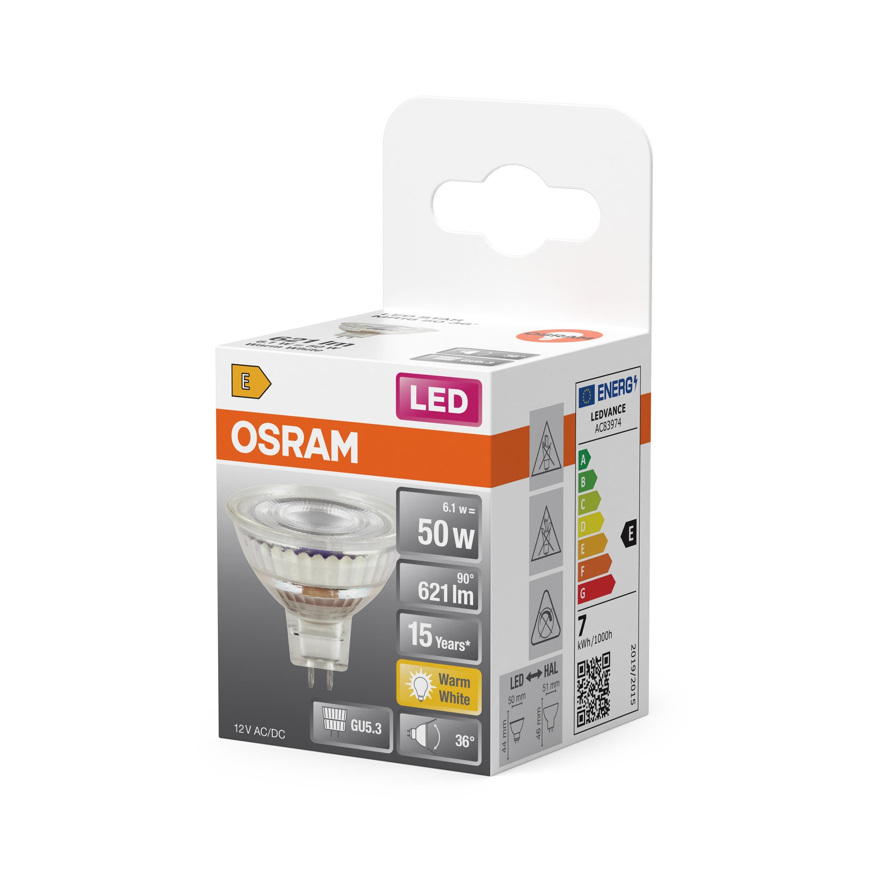 Лампа светодиодная Osram MR16 6,1W 12V 621lm 2700K GU5.3 50x44 мм рефлекторная (4099854458422) - фото 3 Лампа светодиодная Osram MR16 6,1W 12V 621lm 2700K GU5.3 50x44 мм рефлекторная (4099854458422) - фото 3