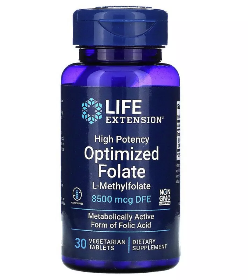 Высокоактивный оптимизированный фолат Life Extension 8500 мкг 30 вегетарианских таблеток (LEX19133)