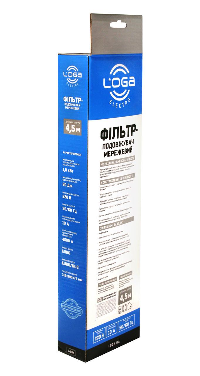 Мережевий фільтр подовжувач Loga L-904 5 розеток 4,5 м - фото 2 Мережевий фільтр подовжувач Loga L-904 5 розеток 4,5 м - фото 2