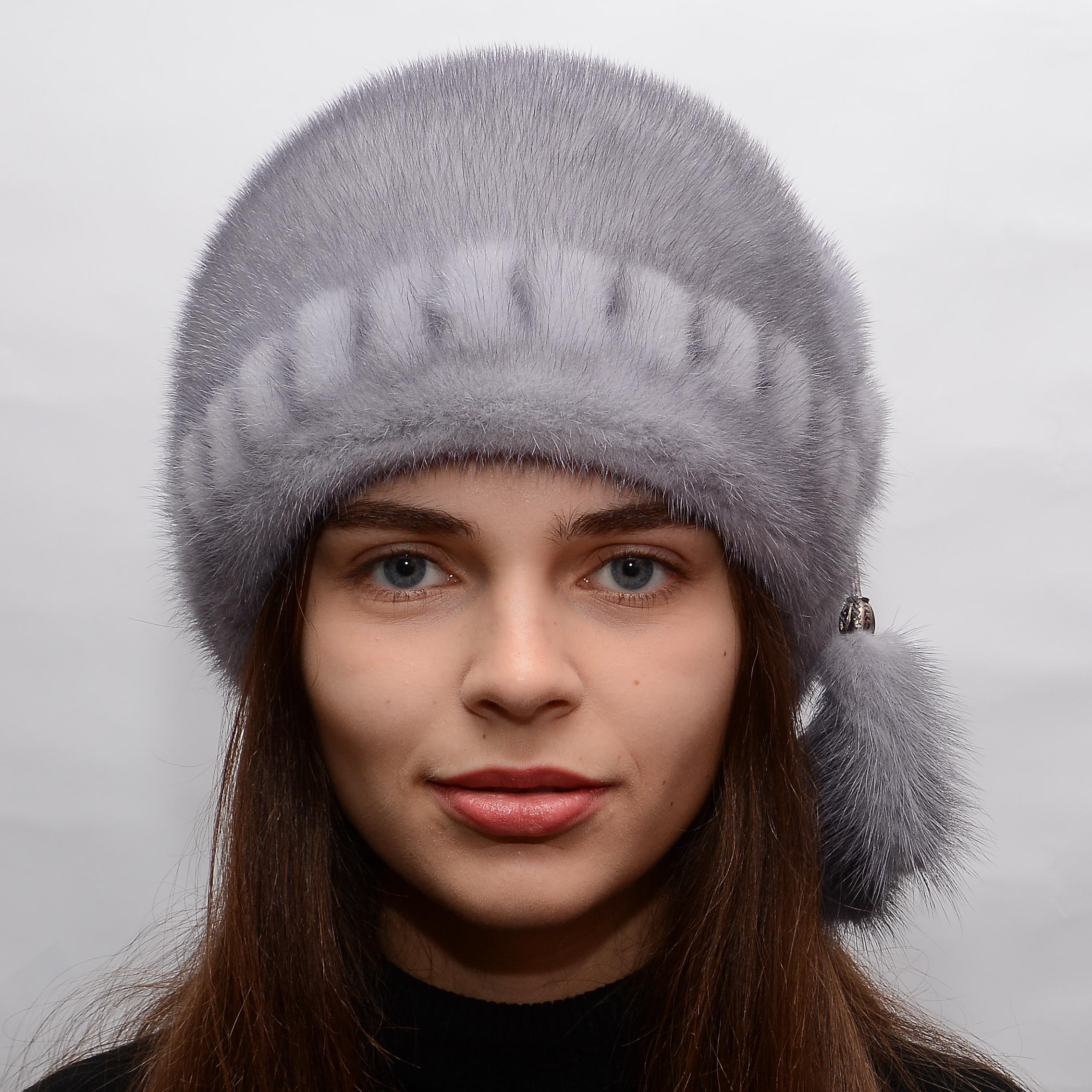 Женская кубанка Меховой стиль Шарик роза из натурального меха норки Сапфир (049)