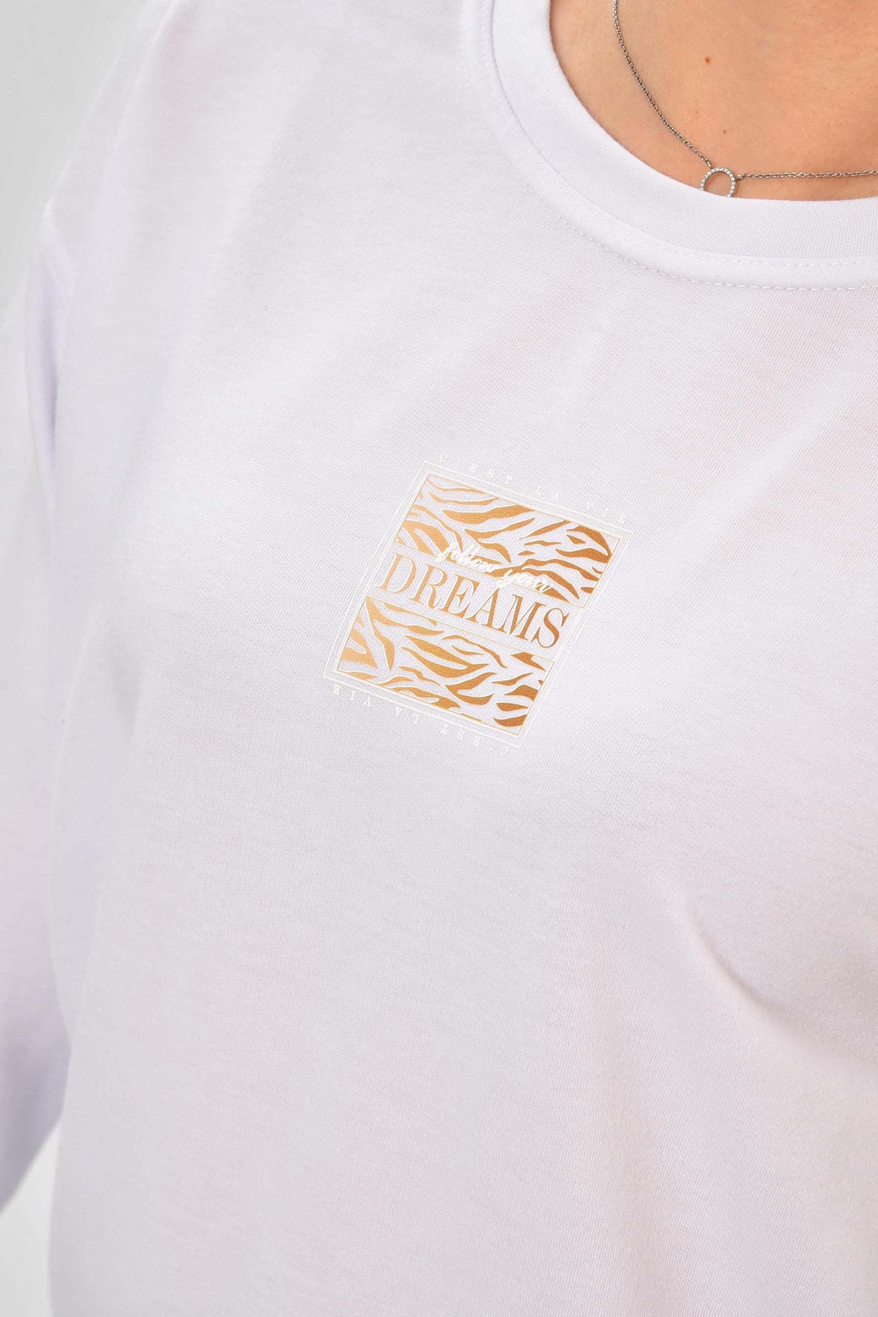 Кофта женская 205120 однотонная с принтом S-M Белый (205120_!328728_42-44) - фото 4