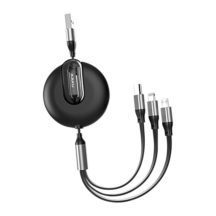 Кабель телескопический Kaku KSC239 TypeC/MicroUSB/Lightning 3в1 1,2 м Black (2053131486)