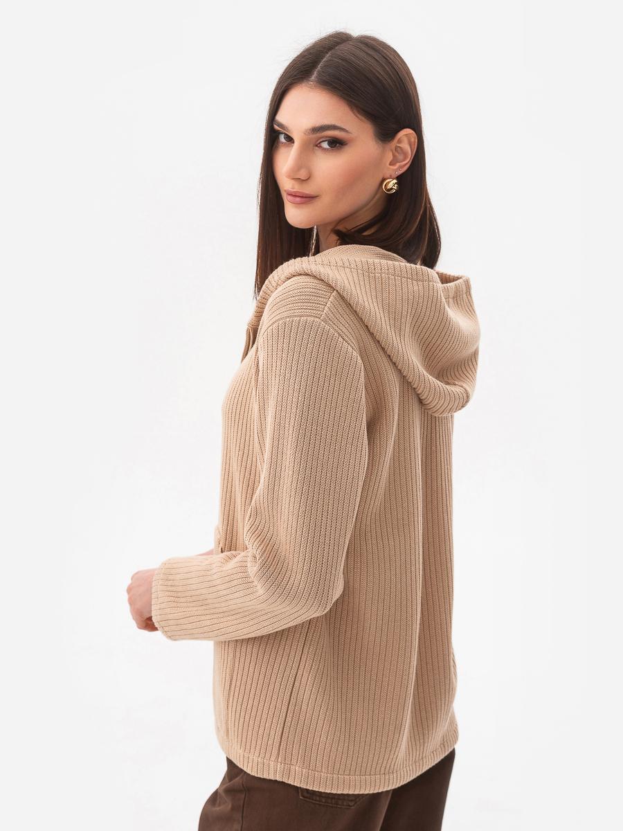 Кардиган хлопковый с капюшоном SVTR р. 48-52 Бежевый (592) - фото 4