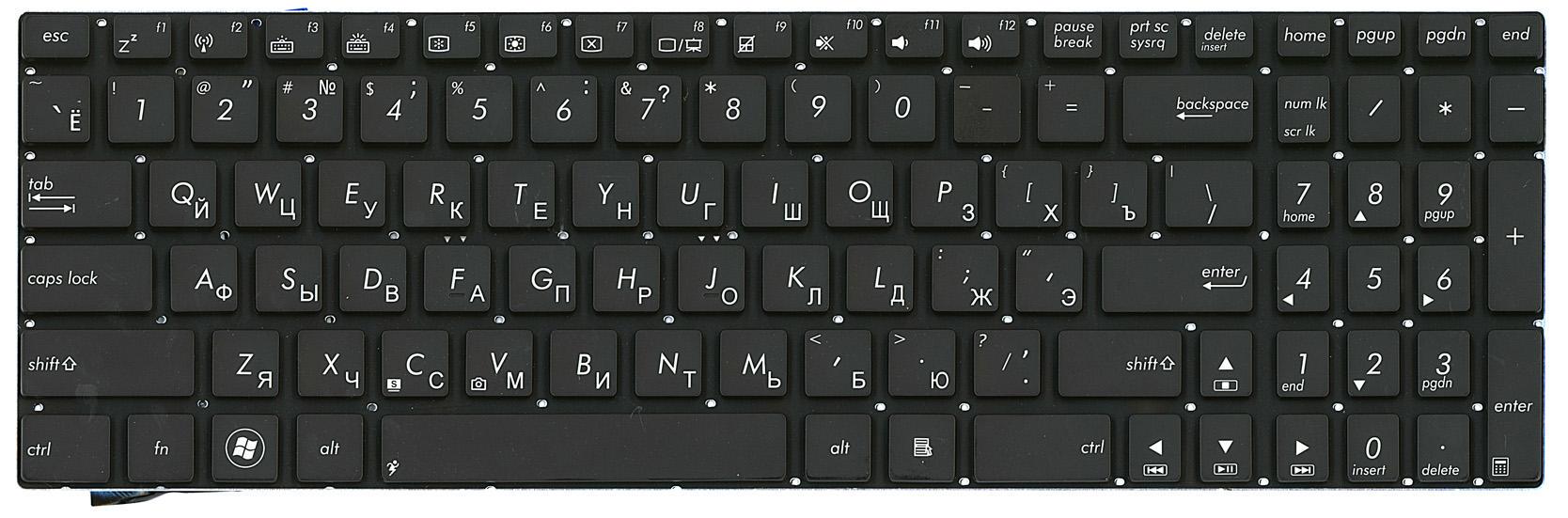 Клавиатура для ноутбука Asus N56 N56V с подсветкой Light No Frame Black