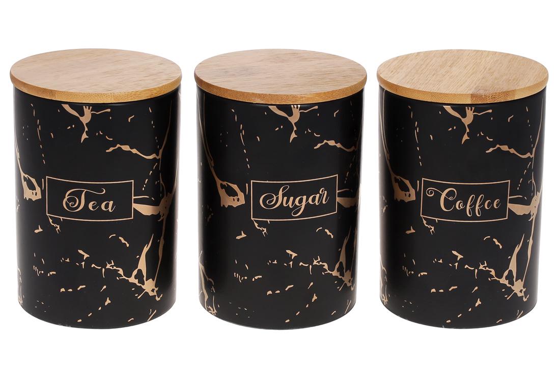 Набір керамічних банок BonaDi Sugar/Tea/Coffee з бамбуковими кришками 3 шт. 0,65 л (304-947)