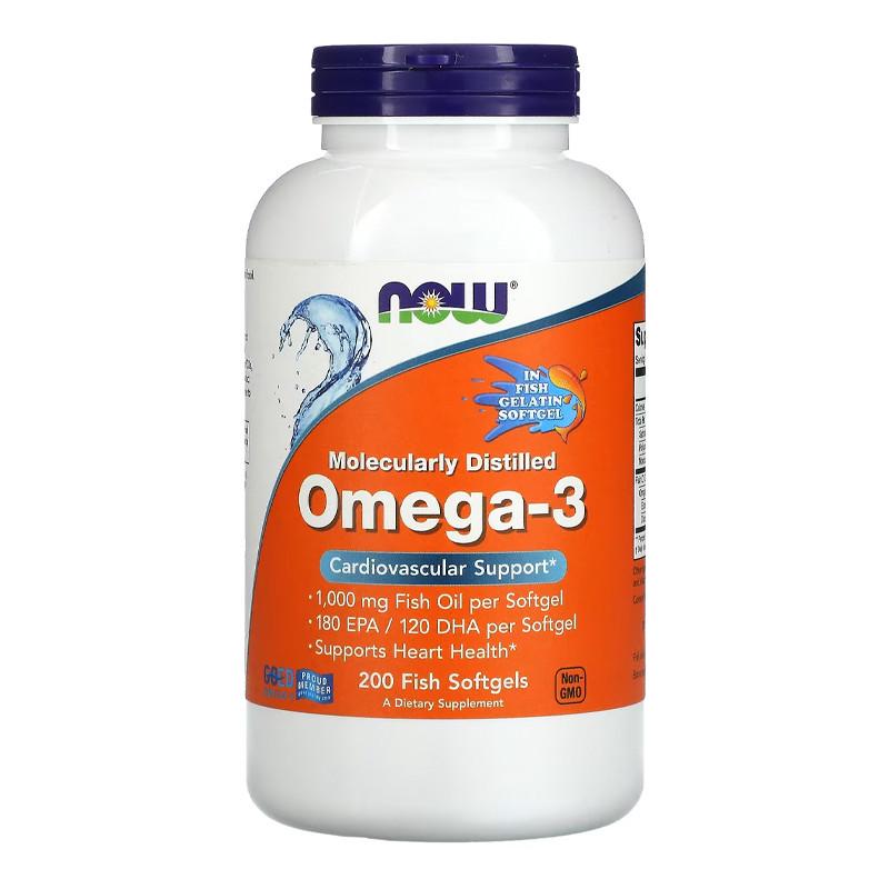 Омега 3 NOW Omega-3 Omega-3 Molecularly Distilled 200 рыбных капс. (18750-01)