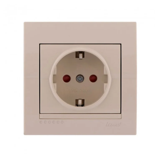Розетка одинарная с защитными шторками Lezard Deriy с заземлением Кремовый (26295593)