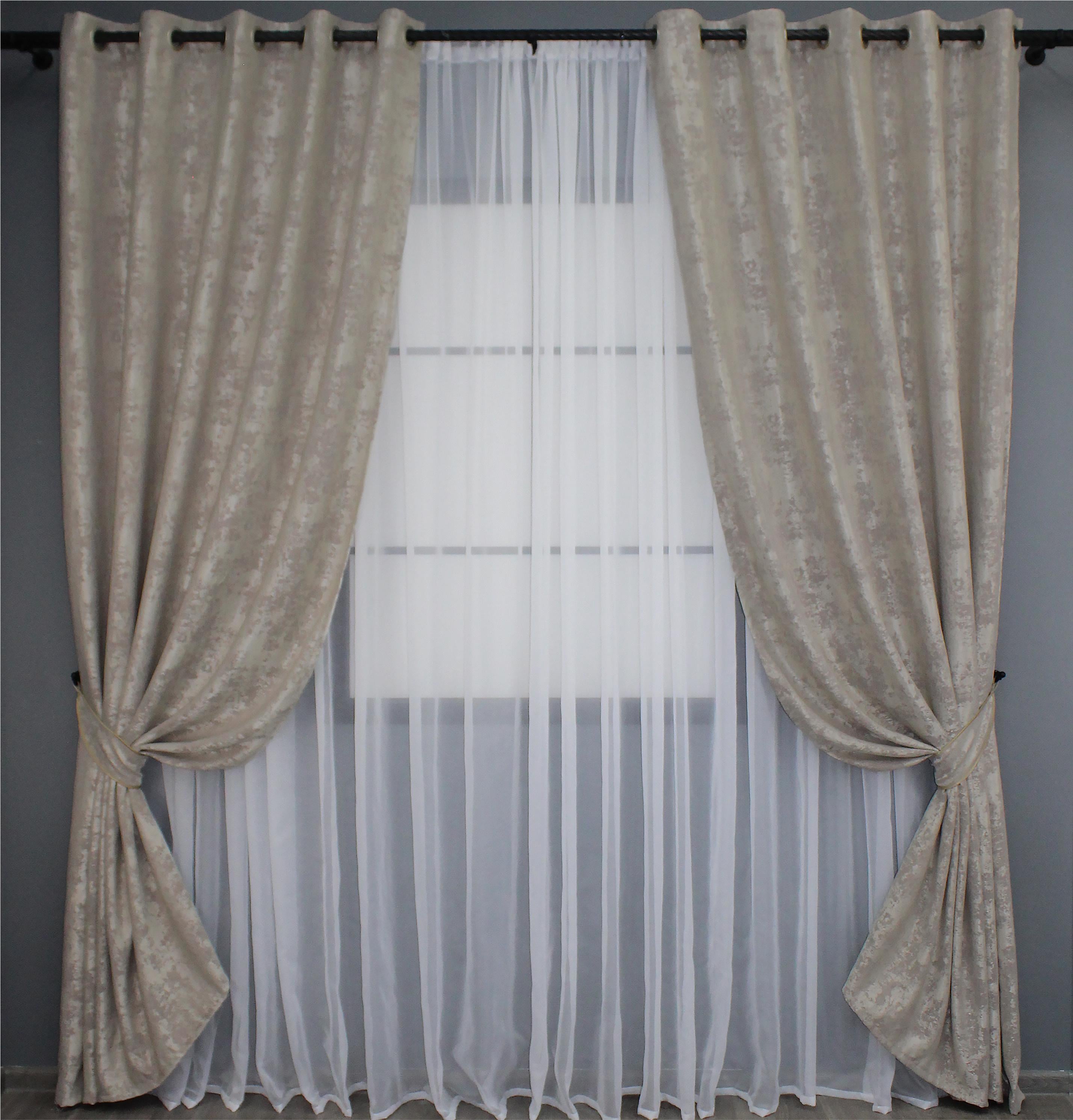 Комплект штор на люверсах VR-Textil Жаккард Sultan YL № 1206ш 150х250 см 2 шт. Серый/Бежевый (37-0076)