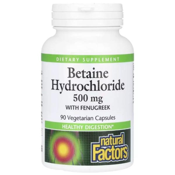 Бетаина гидрохлорид Natural Factors Betaine Hydrochloride with Fenugreek 500 мг 90 veg. сaps. (000022067) Бетаина гидрохлорид Natural Factors Betaine Hydrochloride with Fenugreek 500 мг 90 veg. сaps. (000022067)