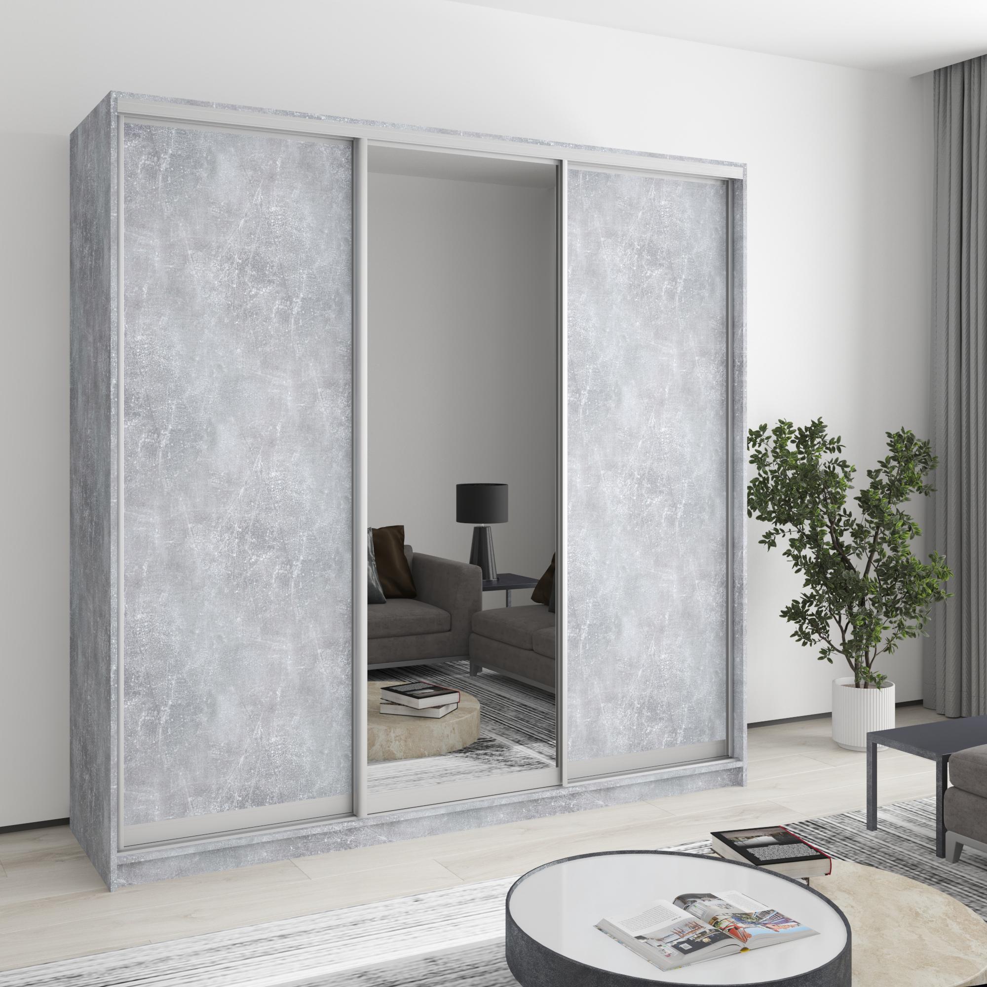 Шкаф-купе трехдверный MebelStar Стандарт AL 2ДСП/Зеркало 210x45x210 см Бетон (MBS-2941) Шкаф-купе трехдверный MebelStar Стандарт AL 2ДСП/Зеркало 210x45x210 см Бетон (MBS-2941)