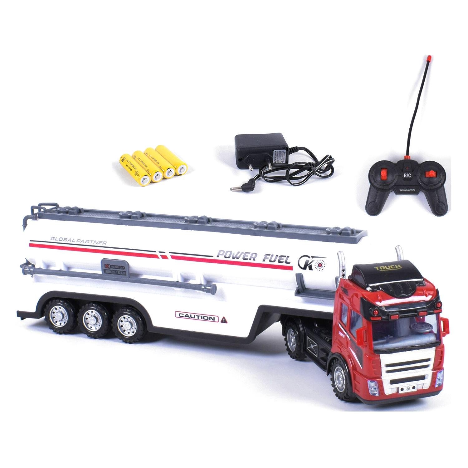 Трейлер-бензовоз Jia Yu Toy на пульте управления со светом и звуком Красный/Белый (58153)