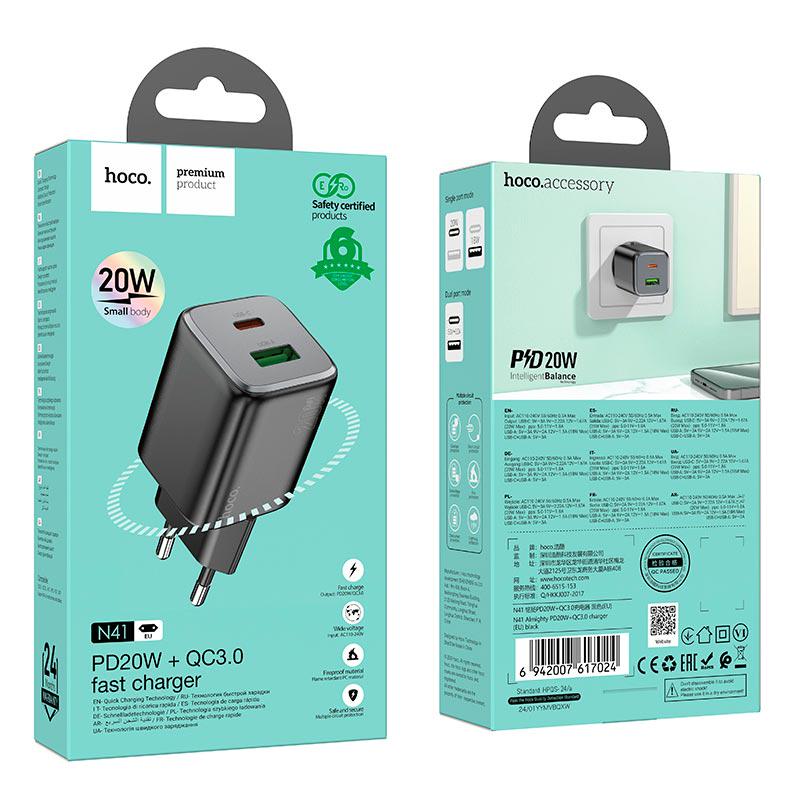 Адаптер Hoco N41 USB Type-C 20W 3A PD QC Чорний (598070) - фото 3