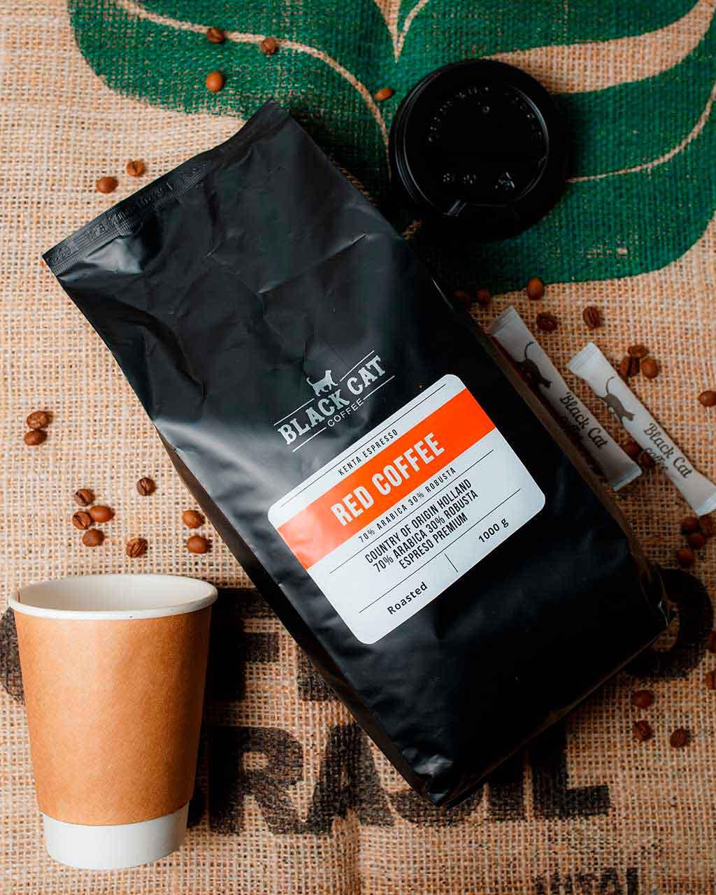 Кава в зернах Black Cat Red 70% арабіки/30% робусти 1 кг - фото 2